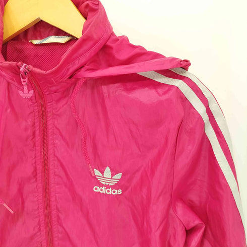 アディダス adidas ロゴ刺繍 裏地メッシュ 3ストライプ フーデッドジャケット レディース import:L