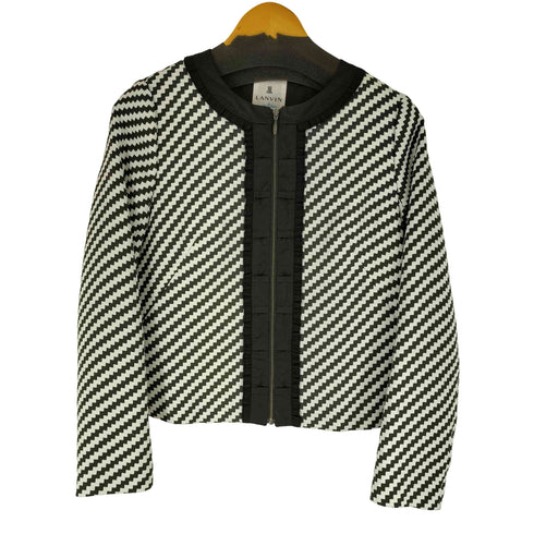 ランバンオンブルー LANVIN en Bleu 総柄 ノーカラージャケット レディース 38