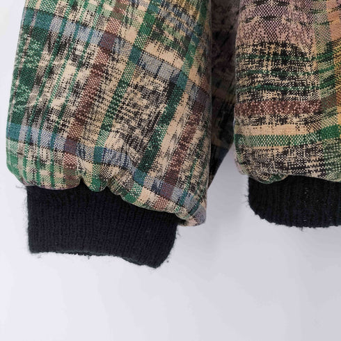 チェック パネル切り替え フラワー刺繍 ブルゾン レディース