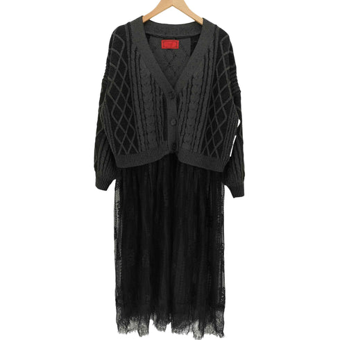 ソマリ SOMARI ケーブルニット レース切り替え ロング カーディガン レディース FREE