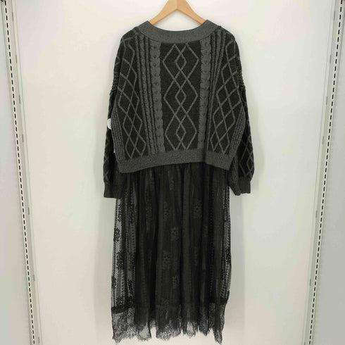 ソマリ SOMARI ケーブルニット レース切り替え ロング カーディガン レディース FREE