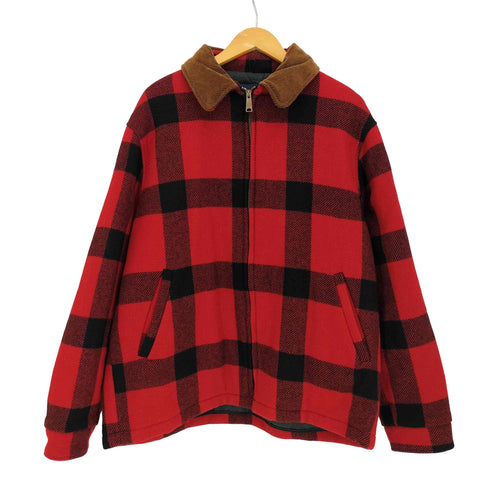 ウールリッチ WOOLRICH 80-90s USA製 裏地キルティング 襟コーデュロイ切替 バッファローチェック メルトン ジップアップジャケット バッファロージャケット メンズ import:L