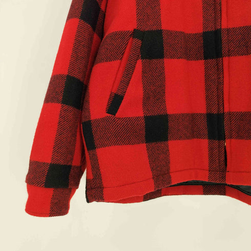 ウールリッチ WOOLRICH 80-90s USA製 裏地キルティング 襟コーデュロイ切替 バッファローチェック メルトン ジップアップジャケット バッファロージャケット メンズ import:L