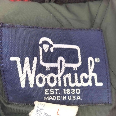 ウールリッチ WOOLRICH 80-90s USA製 裏地キルティング 襟コーデュロイ切替 バッファローチェック メルトン ジップアップジャケット バッファロージャケット メンズ import:L