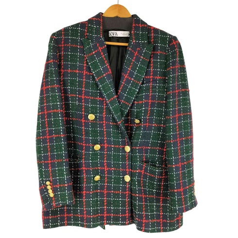 ザラ ZARA チェック ダブル テーラードジャケット レディース US L