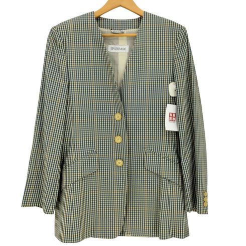 スポーツマックス SPORTMAX イタリア製 チェック ノーカラー 3B テーラードジャケット レディース JPN:42