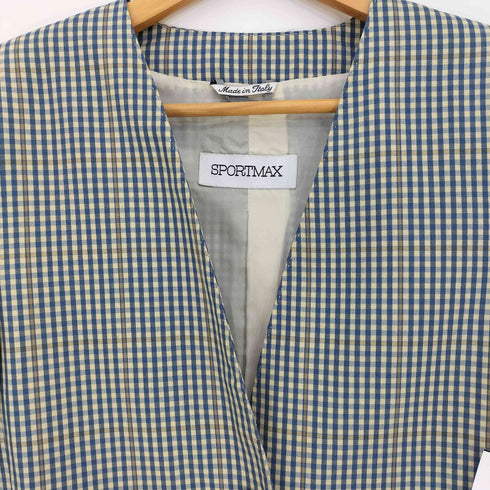スポーツマックス SPORTMAX イタリア製 チェック ノーカラー 3B テーラードジャケット レディース JPN:42