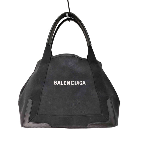 バレンシアガ BALENCIAGA ネイビーカバス Sサイズ キャンバス×レザー コンビ レディース