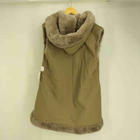 裏地ファー フーデッド ロングジレ レディース