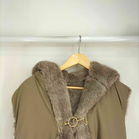 裏地ファー フーデッド ロングジレ レディース