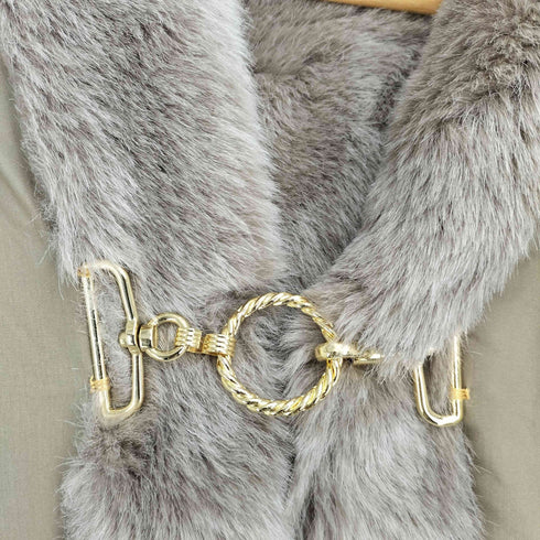 裏地ファー フーデッド ロングジレ レディース