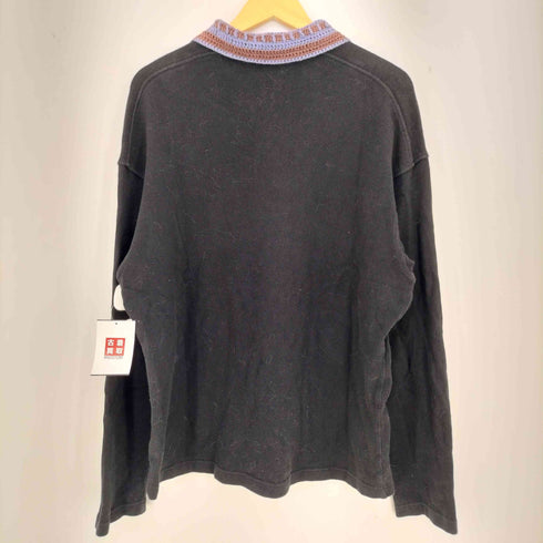 SIMPLE PROJECT 襟ニット切替 ロゴ刺繍 長袖ポロシャツ メンズ import:L