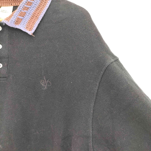 SIMPLE PROJECT 襟ニット切替 ロゴ刺繍 長袖ポロシャツ メンズ import:L