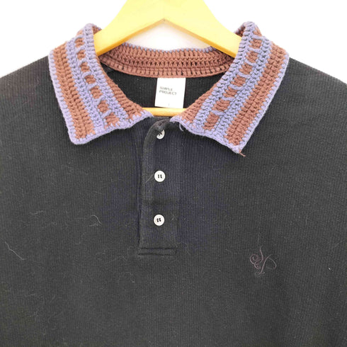 SIMPLE PROJECT 襟ニット切替 ロゴ刺繍 長袖ポロシャツ メンズ import:L