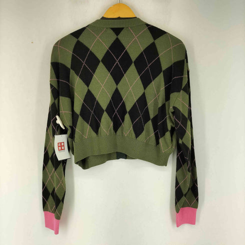 フレッドペリー FRED PERRY ワンポイント刺繍 クレイジーパターン アーガイル 切り替えニットカーディガン レディース 36