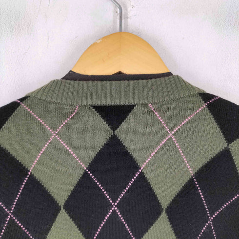フレッドペリー FRED PERRY ワンポイント刺繍 クレイジーパターン アーガイル 切り替えニットカーディガン レディース 36