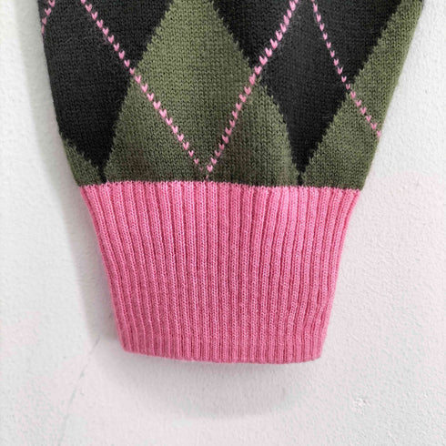 フレッドペリー FRED PERRY ワンポイント刺繍 クレイジーパターン アーガイル 切り替えニットカーディガン レディース 36