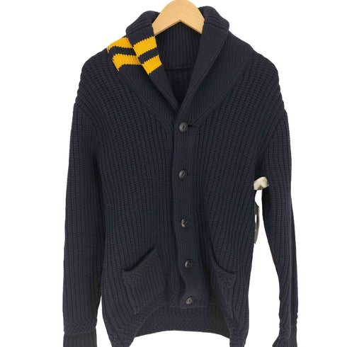 マスターピース MASTERPIECE リブ編み 猫目ボタン エルボーパッチ ショールカラー ニット カーディガン メンズ JPN:M