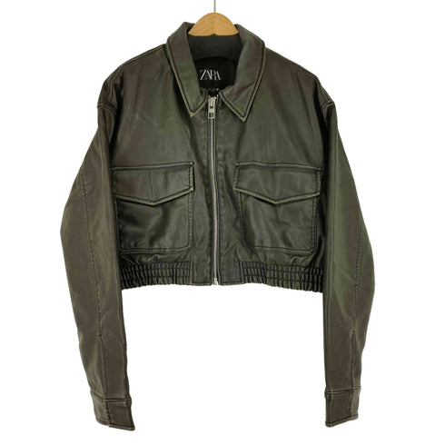 ザラ ZARA クロップドフェイクレザージャケット レディース US L
