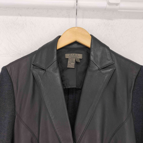 ザラ ZARA ウール×レザー テーラードジャケット レディース import:M