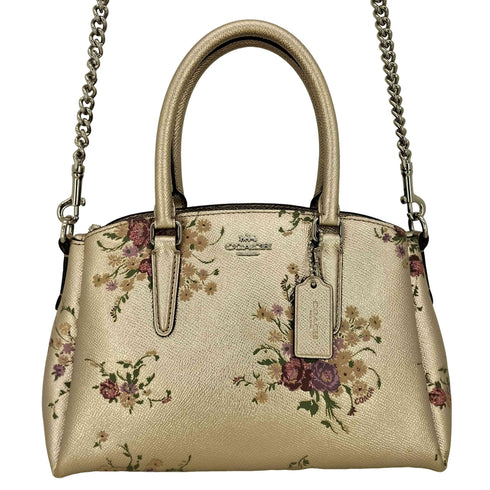 コーチ COACH ミニ セージ キャリーオール メタリック プラチナ フローラル ハンドバッグ レディース