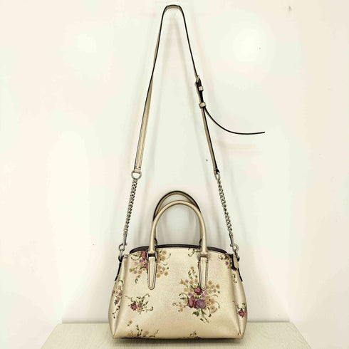 コーチ COACH ミニ セージ キャリーオール メタリック プラチナ フローラル ハンドバッグ レディース