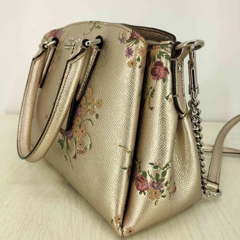 コーチ COACH ミニ セージ キャリーオール メタリック プラチナ フローラル ハンドバッグ レディース