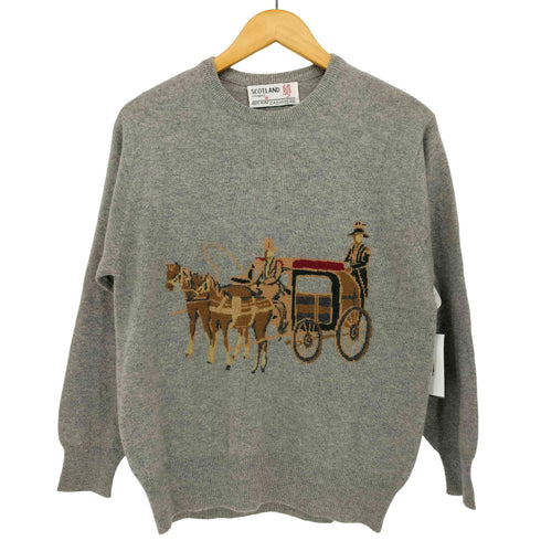 SCOTLAND in England PURE CASHMERE カシミヤ100 フロントデザインニット レディース JPN:M
