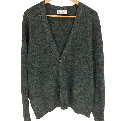 PREPPY 80S フランス製 リブ編み ロゴ刺繍 5B カーディガン メンズ