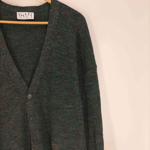 PREPPY 80S フランス製 リブ編み ロゴ刺繍 5B カーディガン メンズ