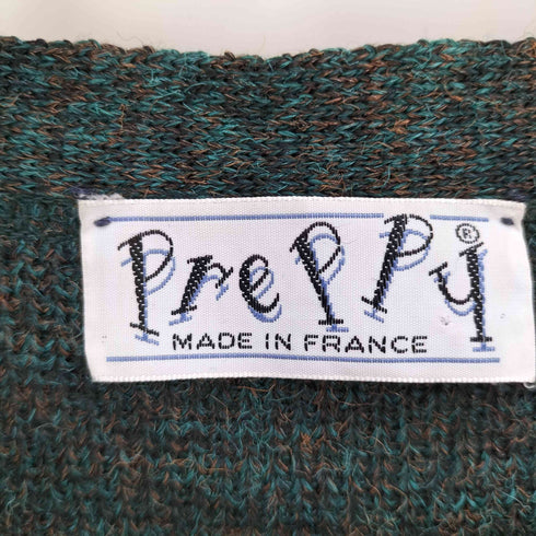 PREPPY 80S フランス製 リブ編み ロゴ刺繍 5B カーディガン メンズ
