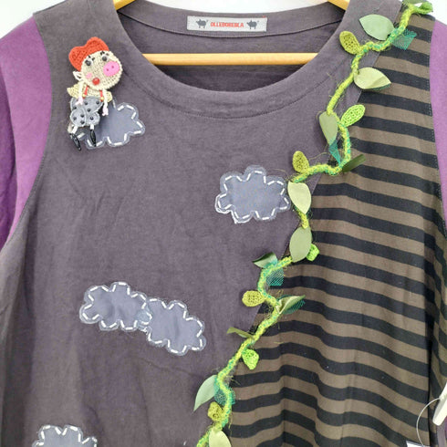 アルベロベロ OLLEBOREBLA オレボレブラ ブタさん スパンコール アップリケ ビジュー装飾 ジャックと豆の木 切替 ボーダーチュニック レディース