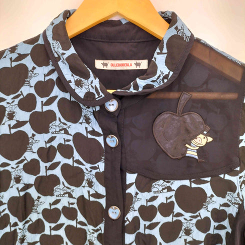 アルベロベロ OLLEBOREBLA オレボレブラ ブタさん 青りんご 裾フリル シアー切替 丸襟 長袖シャツ レディース