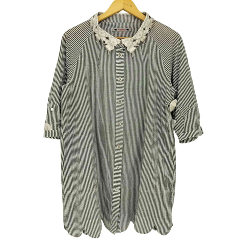 アルベロベロ OLLEBOREBLA オレボレブラ ブタさん ハート スパンコール ビジュー装飾 5分丈 ストライプシャツチュニック レディース