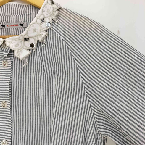 アルベロベロ OLLEBOREBLA オレボレブラ ブタさん ハート スパンコール ビジュー装飾 5分丈 ストライプシャツチュニック レディース