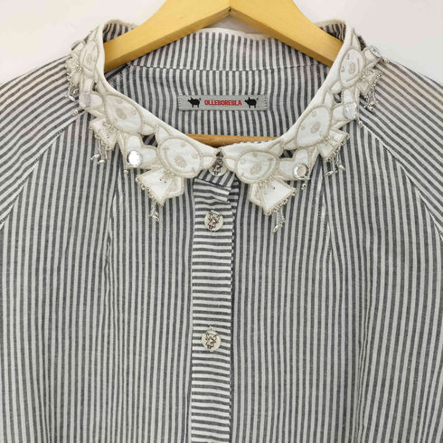 アルベロベロ OLLEBOREBLA オレボレブラ ブタさん ハート スパンコール ビジュー装飾 5分丈 ストライプシャツチュニック レディース