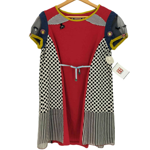 アルベロベロ OLLEBOREBLA オレボレブラ ブタさん スパンコール ビジュー装飾 シアー ドット 異素材切替 半袖チュニック レディース