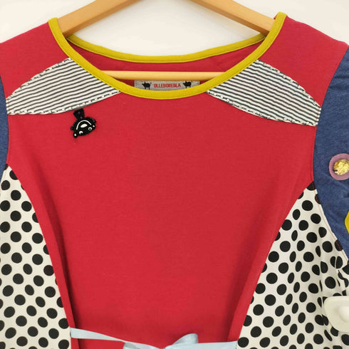 アルベロベロ OLLEBOREBLA オレボレブラ ブタさん スパンコール ビジュー装飾 シアー ドット 異素材切替 半袖チュニック レディース