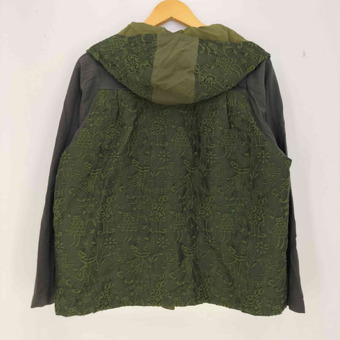 アルベロベロ OLLEBOREBLA オレボレブラ ブタさん 刺繍 袖切替 リボンボタン レース フーデットジャケット 裾ドローコード レディース