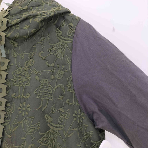 アルベロベロ OLLEBOREBLA オレボレブラ ブタさん 刺繍 袖切替 リボンボタン レース フーデットジャケット 裾ドローコード レディース