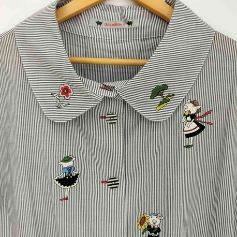 アルベロベロ OLLEBOREBLA オレボレブラ ブタさん 刺繍 テールカット 丸襟 ストライプ半袖シャツ レディース