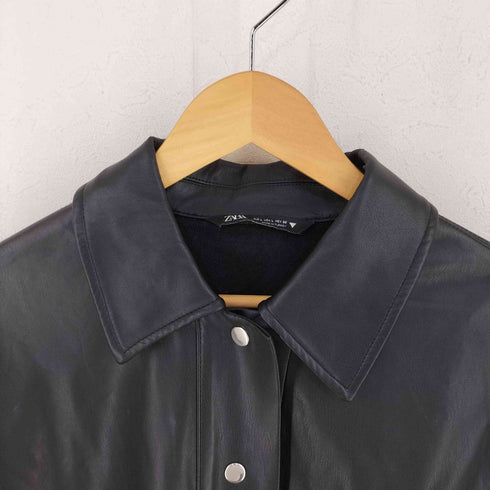 ザラ ZARA フェイクレザーシャツジャケット メンズ import:L