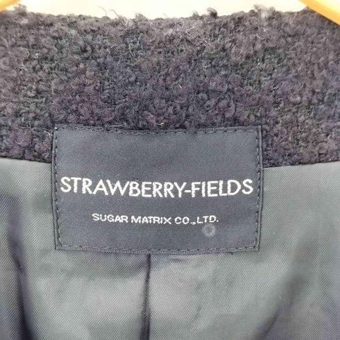 ストロベリーフィールズ STRAWBERRY-FIELDS 袖ラビットファー ツイード ノーカラーコート レディース