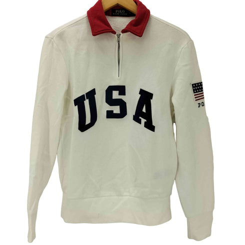 ポロラルフローレン POLO RALPH LAUREN 星条旗 ワッペン USA 刺繍 ハーフジップ ポロ スウェット レディース import:XS