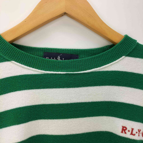 ラルフローレン RALPH LAUREN 90-00S R・L・Y・C 刺繍 ワッペン付き ボーダー コットン ニット セーター レディース import:M