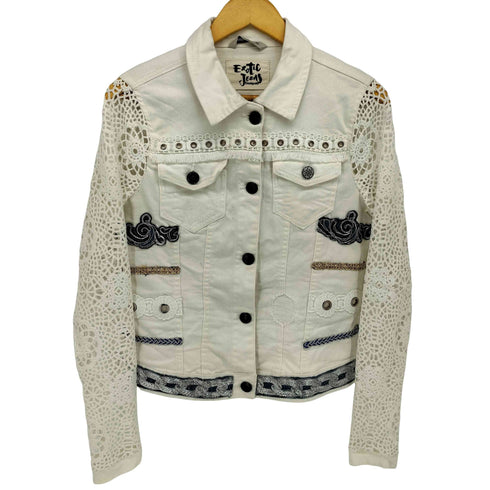 デシグアル Desigual EXOTIC JEANS 刺繍 切り替え クロシェ編み ジャケット レディース 38