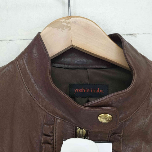 ヨシエイナバ YOSHIE INABA ラムレザーフリルスタンドカラージャケット レディース import:L