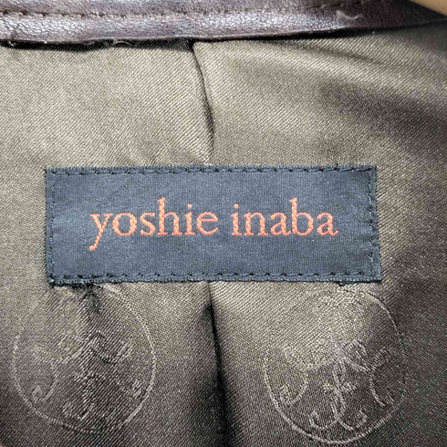 ヨシエイナバ YOSHIE INABA ラムレザーフリルスタンドカラージャケット レディース import:L