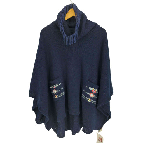 スカラー ScoLar フリンジ 刺繍デザイン ポンチョ レディース JPN:M
