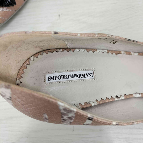 エンポリオアルマーニ EMPORIO ARMANI イタリア製 パイソン柄 リボン タッセル パンプス レディース EUR:38